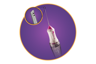 A product shot of the 27+ Gauge Hypervit probe with a close-up of the probe tip.