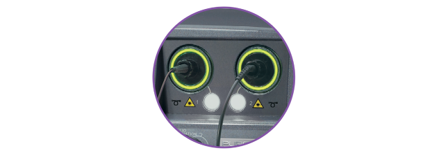 Close up of the PUREPOINT Laser System’s EnGuage RFID Connectors with Dual Laser Ports.