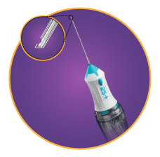 A product shot of the 27 Gauge Ultravit probe with a close-up of the probe tip