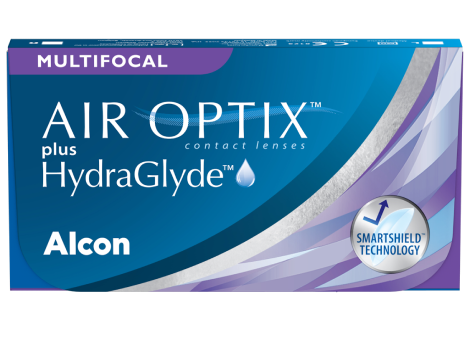 AIR OPTIX Plus HydraGlyde monthly multifocal contact lenses product box