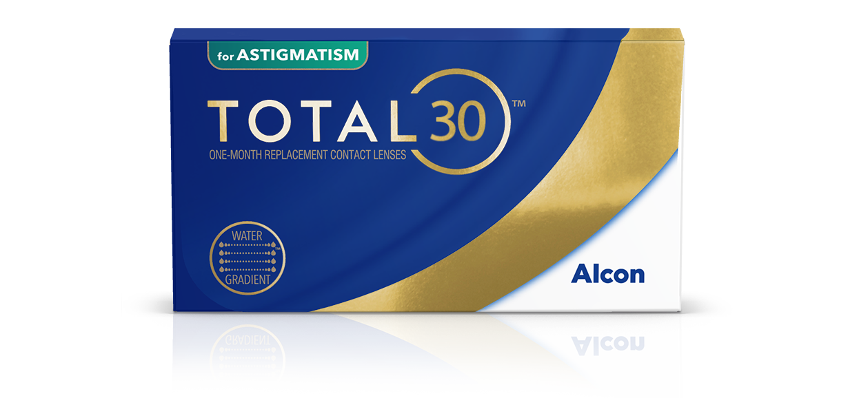 Total30 one-month replacement contact lenses product box by Alcon