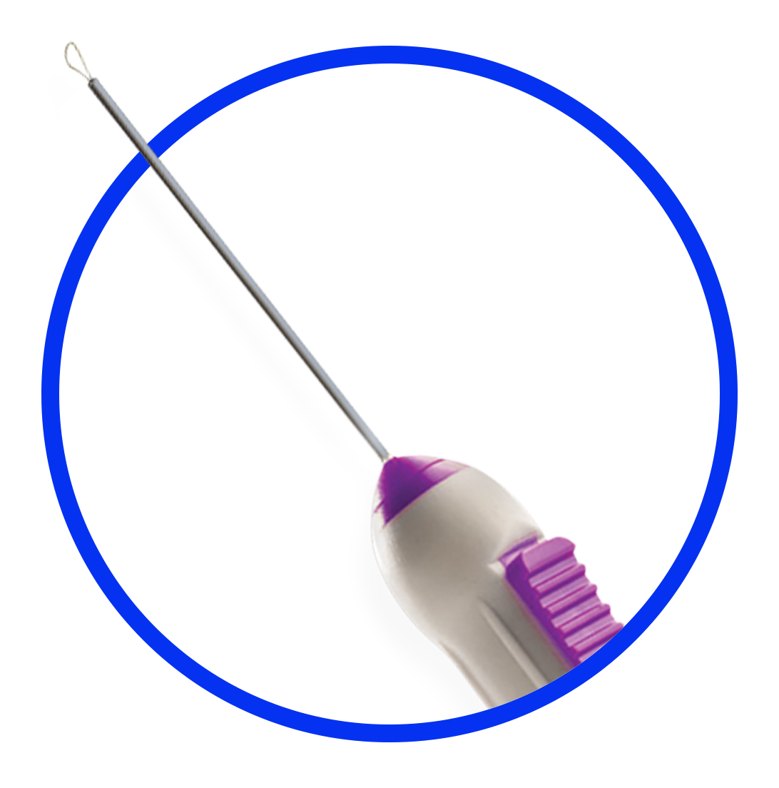 An image of the FINESSE Flex Loop. The device appears on a white background and has a blue circle around it.