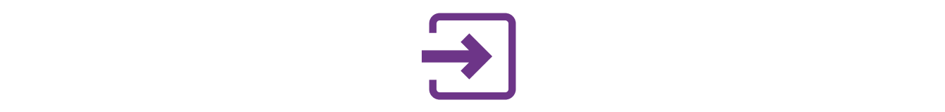 Dark purple icon of a partly open square. A purple arrow comes from the left opening of the square and points rightwards.