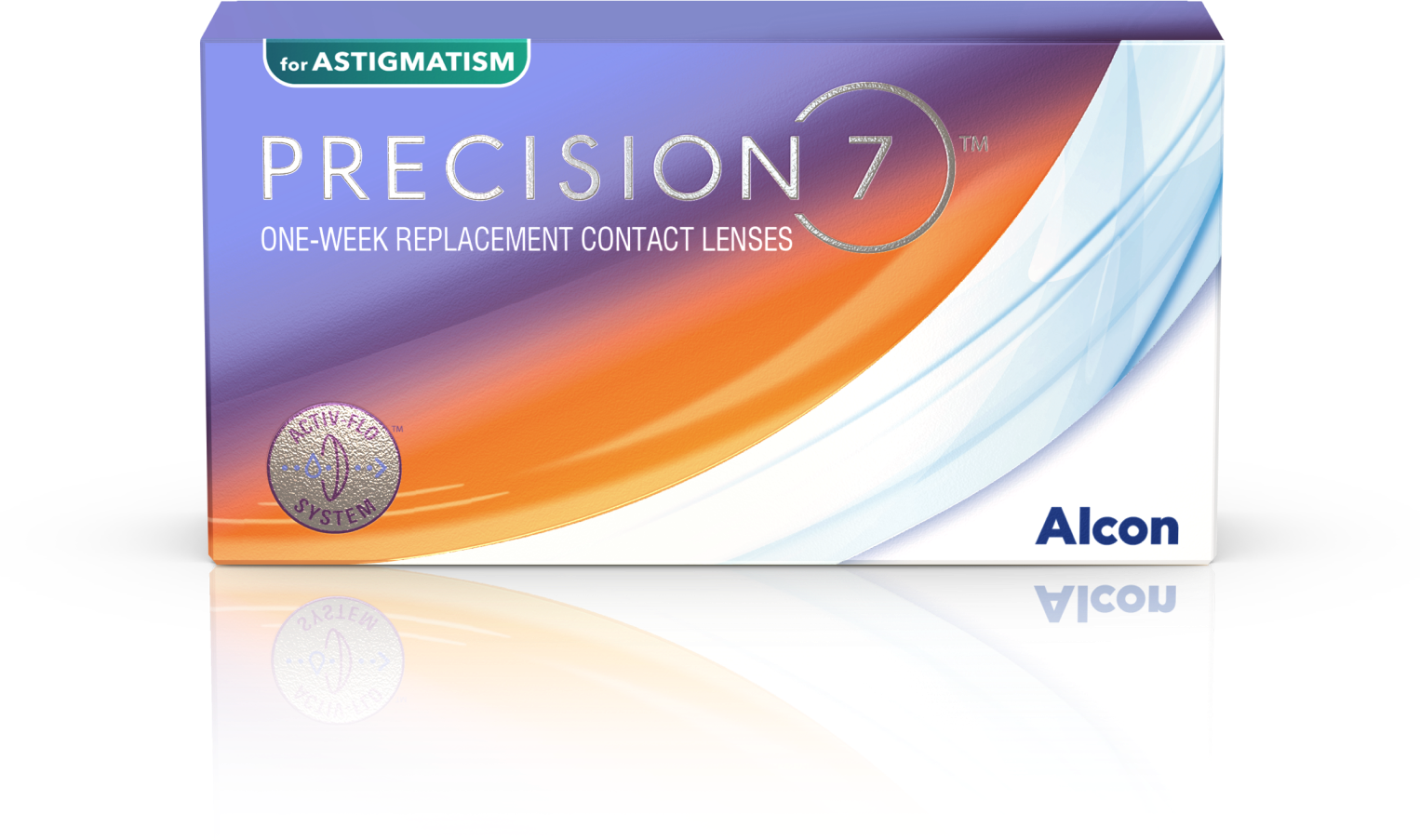 product box for Precision7 for Astigmatism one-week replacement contact lenses