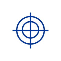 Blue crosshair icon on a white background