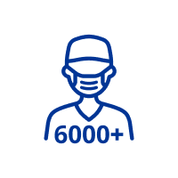 Blue person icon with 6000+ on a white circular background
