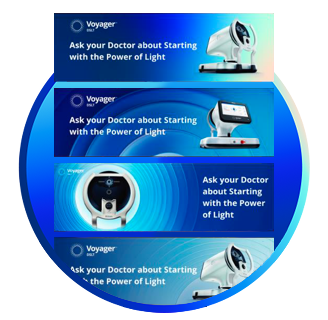 Set of Voyager DSLT digital banner ads featuring the message 'Ask your Doctor about Starting with the Power of Light' and various views of the device