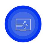 icon with a computer monitor displaying connected circuit lines, symbolizing digital technology, data, or innovation