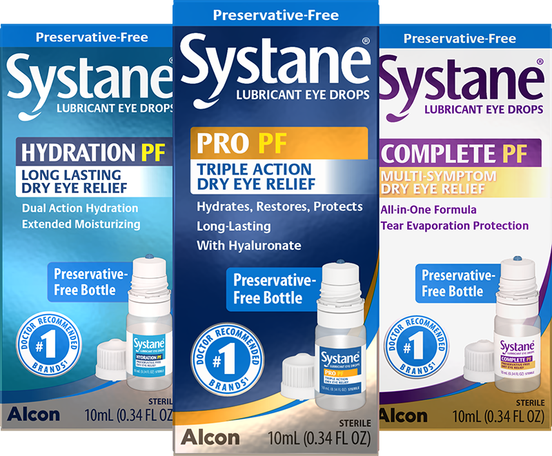 Boxes for Systane Ultra, Systane Complete Preservative-free, and Systane Hydration Preservative-free eye drops