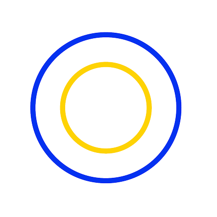 Blue and yellow concentric circle icon, symbolizing alignment, focus, or dual-zone precision