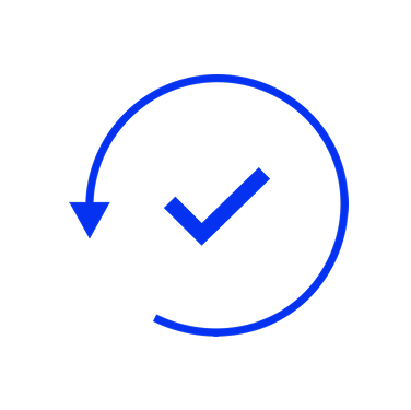 icon of a circular arrow around a checkmark, symbolizing reliability, consistency, or completed process