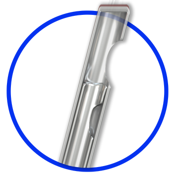 An image of the HYPERVIT Dual Blade Vitrectomy Probe. The device appears on a purple background. 