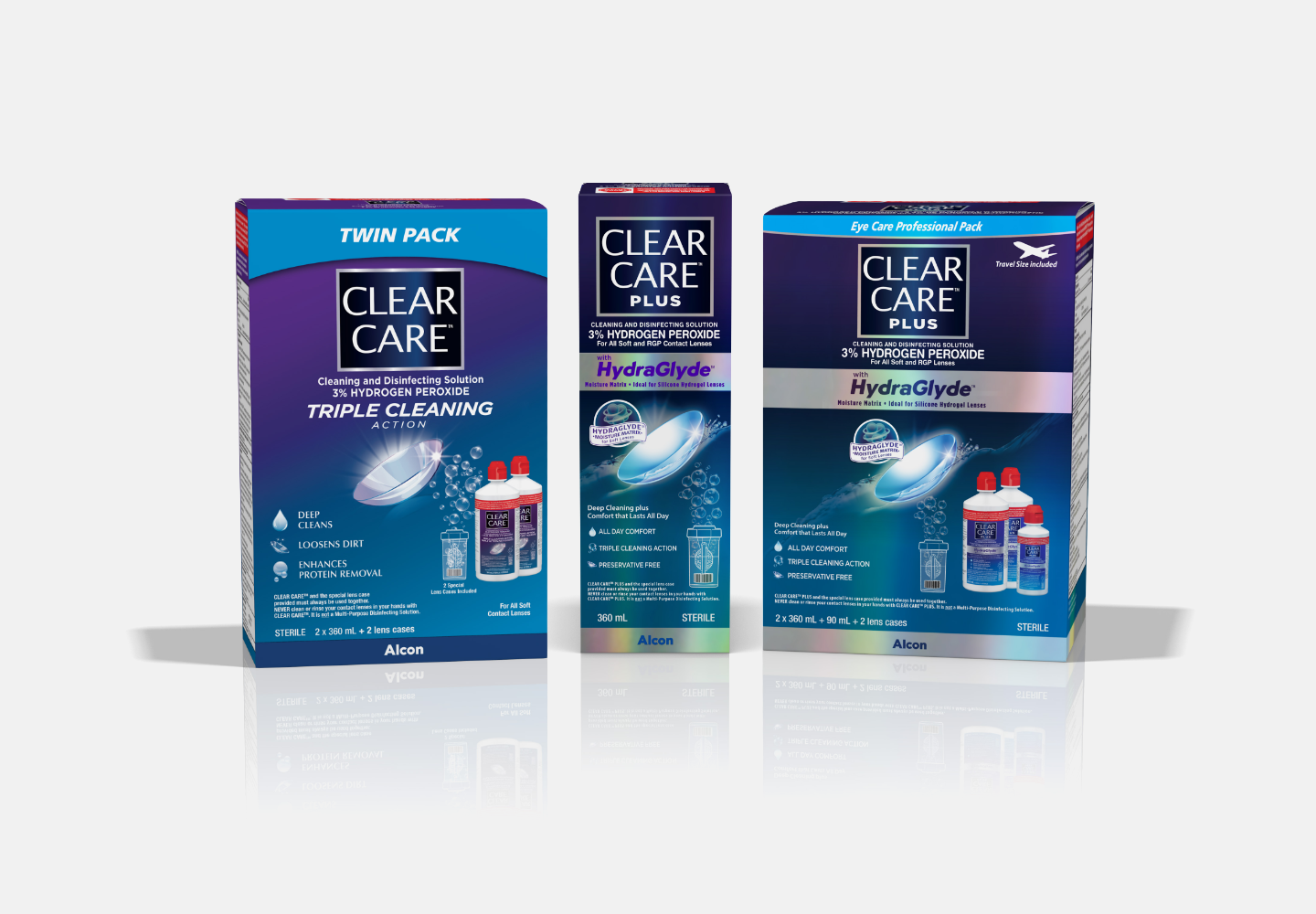 CLEAR CARE product packshots