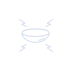 Icône d'une lentille de contact entourée de petits symboles d'éclairs, indiquant une irritation ou un inconfort, encadrée par un cercle segmenté sur un fond bleu.