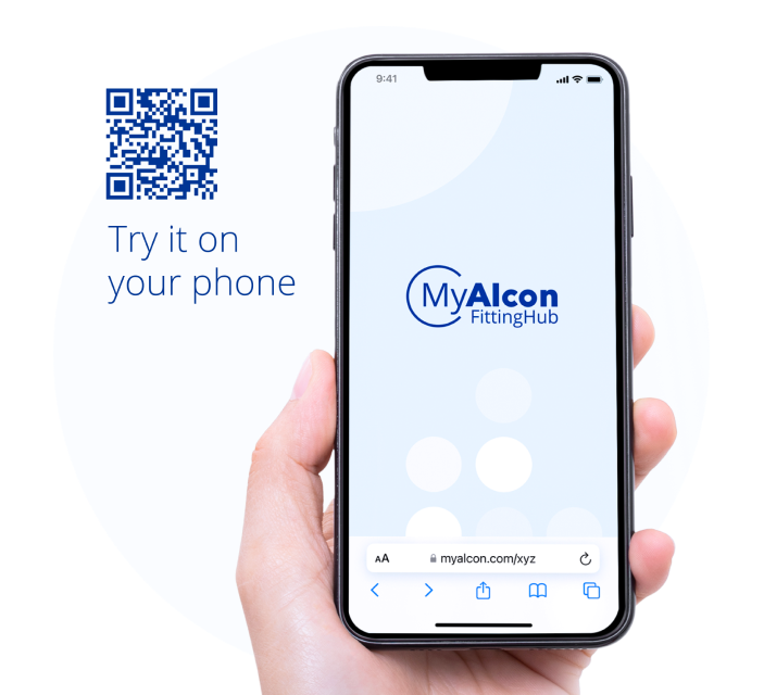 Smartphone with myalcon fittinghub app