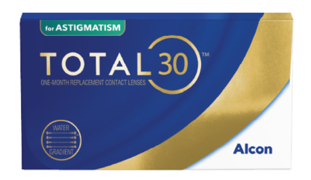 Boîte de produit pour les lentilles de contact mensuelles Total30 for Astigmatism par Alcon