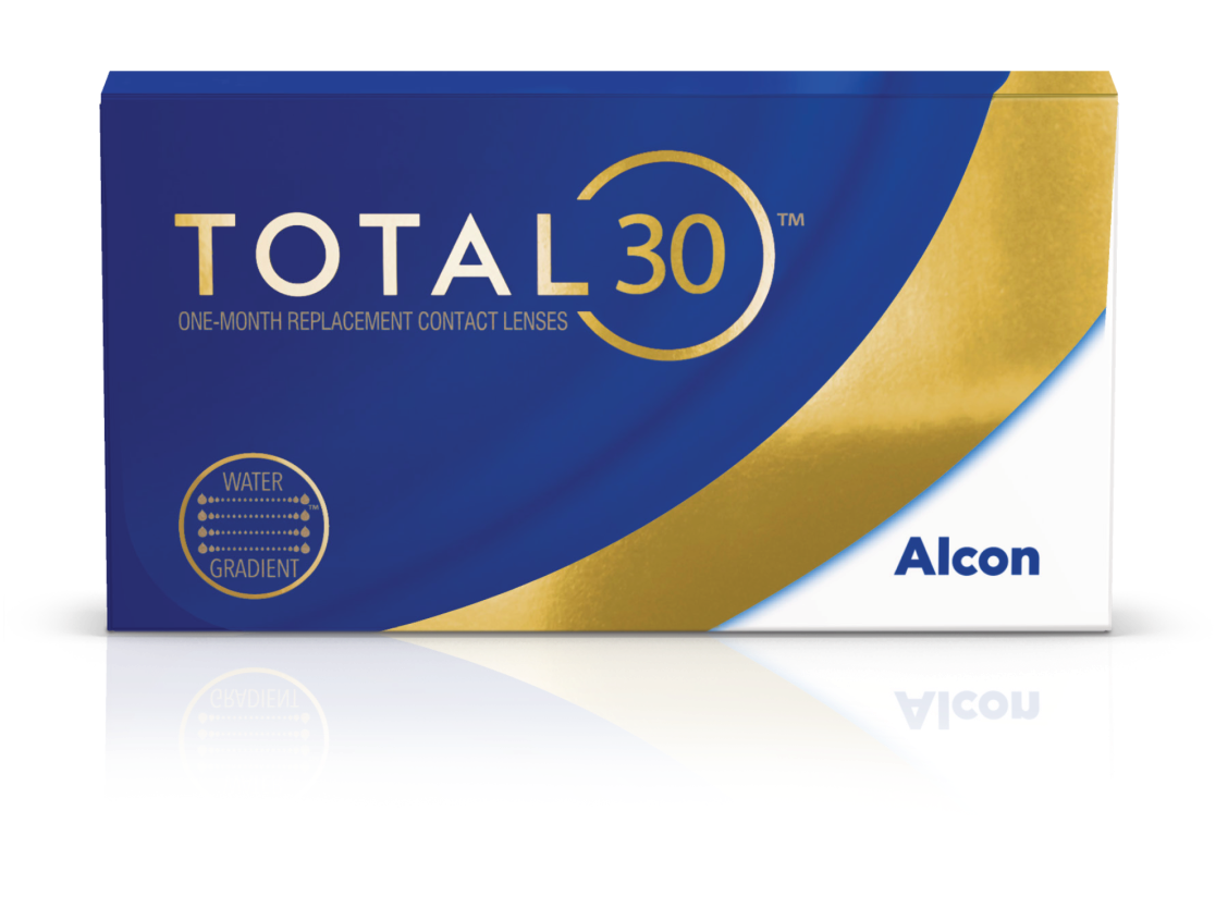 Boîte de produit pour les lentilles de contact mensuelles Total30 par Alcon