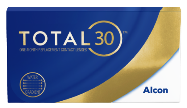 Boîte de produit pour les lentilles de contact mensuelles Total30 par Alcon
