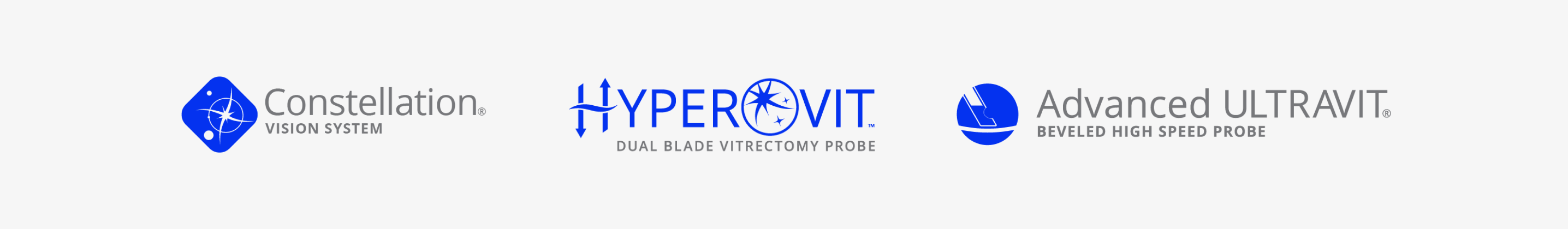 Constellation Vision System, Hypervit Dual Blade. Vitrectomy Probe, Advanced Ultravit Beveled High Speed Probe logos.  