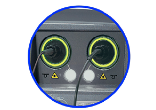 Close up of the PUREPOINT Laser System’s EnGuage RFID Connectors with Dual Laser Ports.