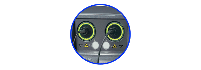 Close up of the PUREPOINT Laser System’s EnGuage RFID Connectors with Dual Laser Ports.