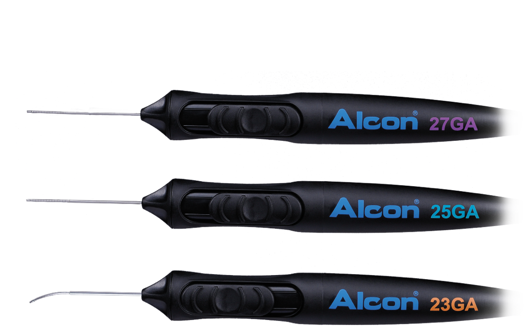 Product and description of the 27GA, 25GA and 23GA VEKTOR™ Articulating Illuminated Laser Probe from Alcon
