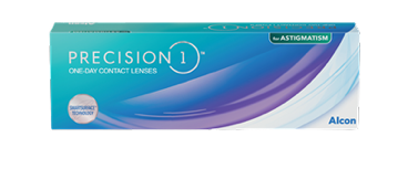 Boîte de lentilles cornéennes journalières PRECISION1 pour l’astigmatisme d’Alcon, avec la technologie SmartSurface.