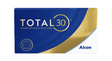 Boîte de lentilles cornéennes mensuelles TOTAL30 d’Alcon, dotées de la technologie Water Gradient.