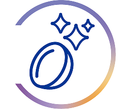 Icon of a sparkling clean contact lens with three stars above it