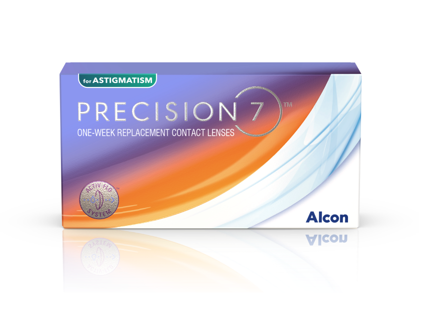 Box of PRECISION7 for Astigmatism one-week replacement contact lenses by Alcon