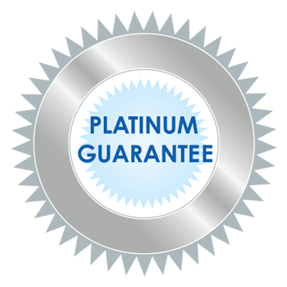 Platinum seal with the words “Total Satisfaction Guarantee” in the center