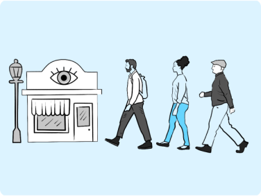 Graphics of people and a store