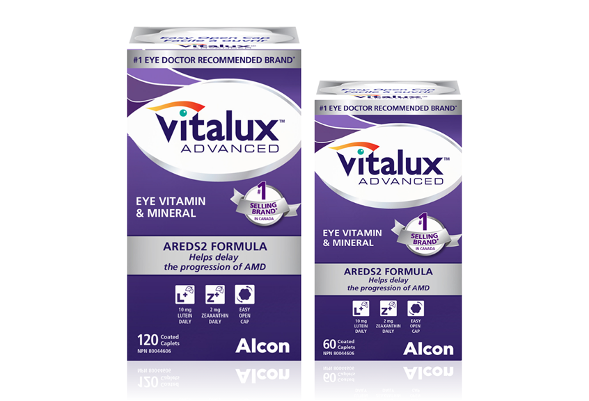 Product box for Vitalux Advanced eye vitamin and mineral by Alcon
