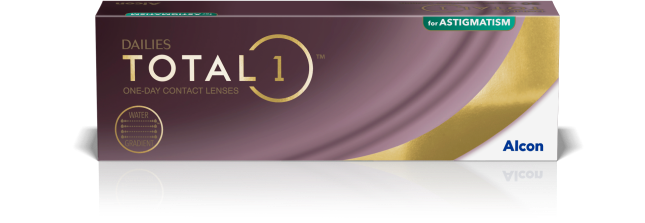 Dailies Total1 for Astigmatism One-Day Contact Lenses product box by Alcon