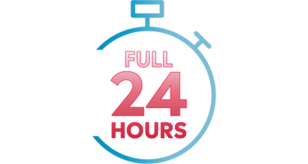 icon of stop watch reading full 24 hours