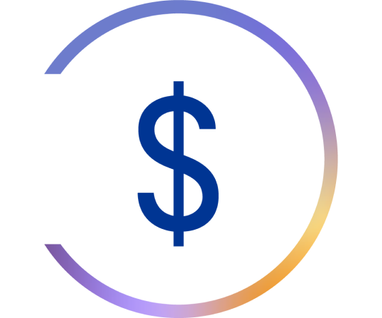Dollar icon in a colored unclosed circle