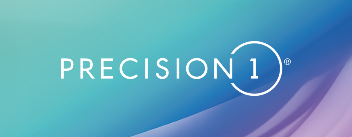PRECISION logo on light blue background