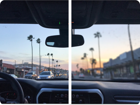 View from a car onto a road