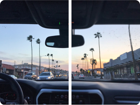 View from a car onto a road